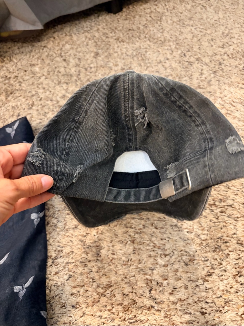 Black Distressed Baseball Cap with Red Winged Heart Patch - Picture 5 of 5